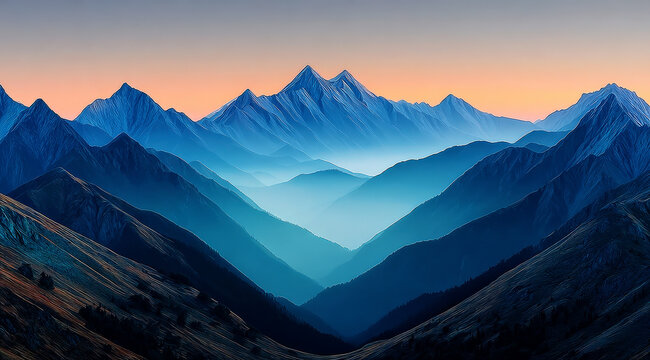 Majestic Mountain Ranges with Misty Valleys at Dusk