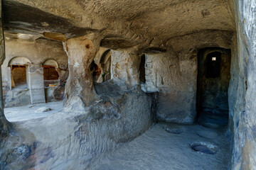 Rock carved interior rooms of ancient Uplistsikhe cave complex