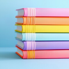 A stack of colorful books with different colored covers against a blue background, representing education and learning.