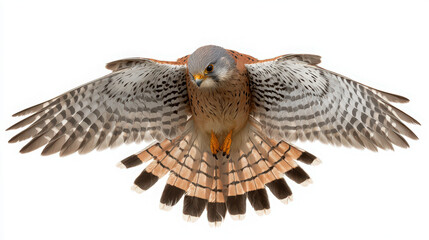 Obraz premium common kestrel hovering over white background