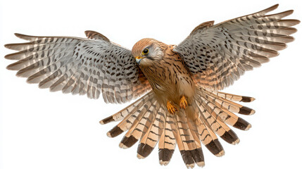 Obraz premium common kestrel hovering over white background