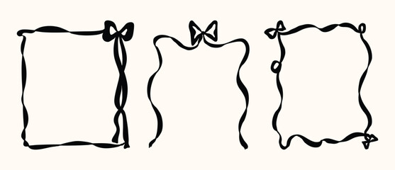 Vintage Rectangle Coquette Bow Frame Set - Elegant Feminine Clipart