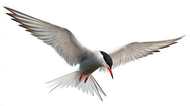 common tern diving isolated on white background