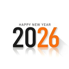 Happy new year 2026 text with reflection isolated on white background