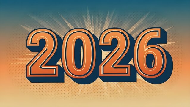 Retro style 2026 number illustration isolated on white background