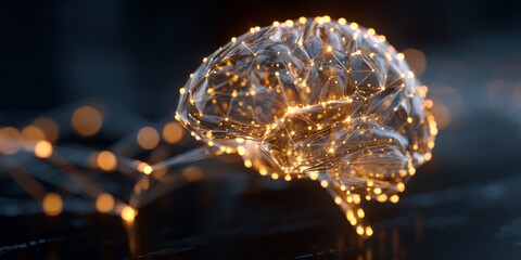 Illuminated digital depiction of a human brain structure formed by interconnected glowing nodes and lines