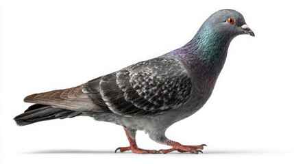 Fototapeta premium feral pigeon on white background, city bird with iridescent neck