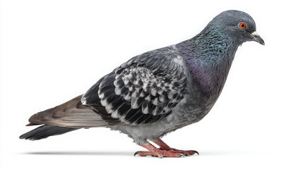 Fototapeta premium feral pigeon on white background, city bird with iridescent neck