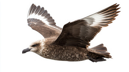 Obraz premium great skua flying seabird with white wing flashes on isolated background