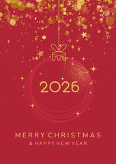 Naklejka premium Christmas card design. Christmas ball icon on red background. Marry Christmas and Happy New Year background.