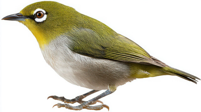 japanese white-eye bird with distinct eye ring on white background