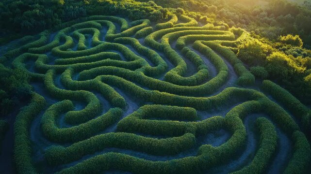 Large geometric design created by trees, highlighted by sunrise light.
