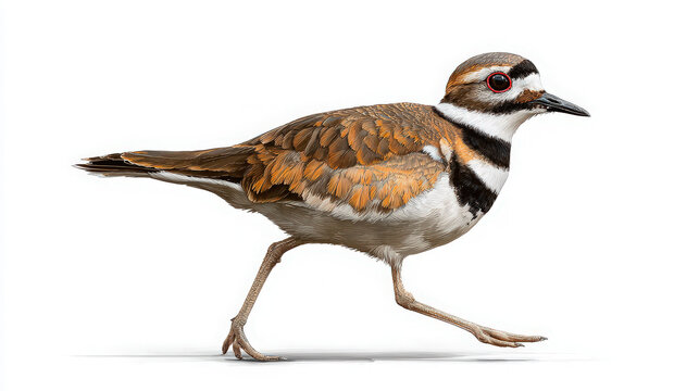 killdeer bird running with double breast bands isolated on white background
