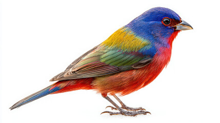 colorful male painted bunting on white background