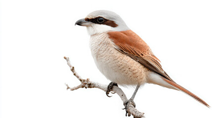 red-backed shrike perched on white background