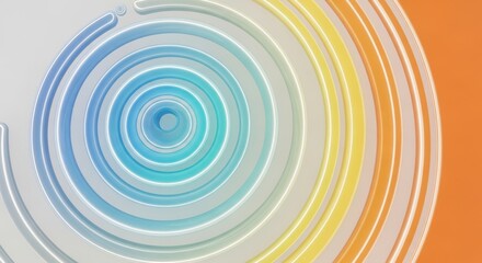 Abstract concentric circles with a gradient from cool blues to warm oranges