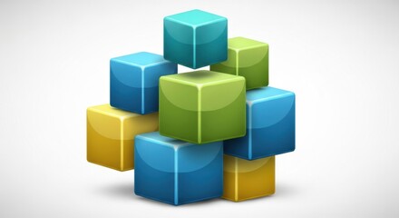 Abstract arrangement of glossy cubes illustrating connectivity and organization