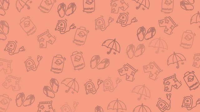 Elements ecommerce pattern holiday travel featuring passport shorts umbrellas online. Perfect for web banners, social media graphics, and promotional material.