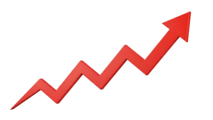 Red 3 D Arrow Graph, Showing Upward Trend, isolated on white or transparent background. PNG