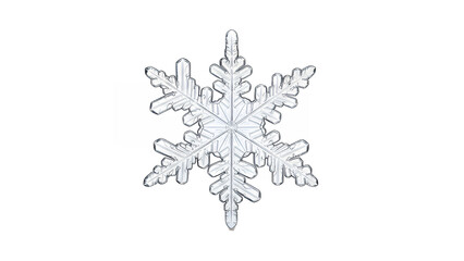 Detailed macro shot of a single intricate snowflake against a on transparent background