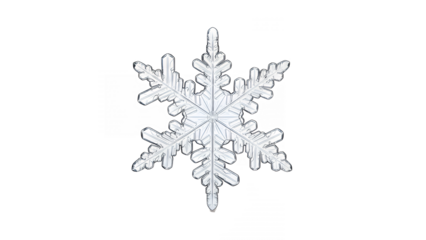 Detailed macro shot of a single intricate snowflake against a on transparent background