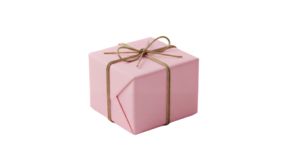 Beautifully wrapped pink gift box tied with twine image on transparent background