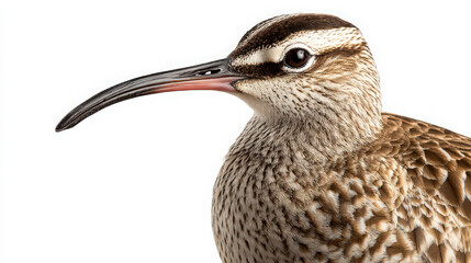whimbrel wading bird with curved beak on white background