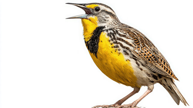 western meadowlark singing isolated on white background