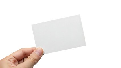 Obraz premium Hand, holding a blank white rectangular card against a dark background, isolated on white or transparent background. PNG