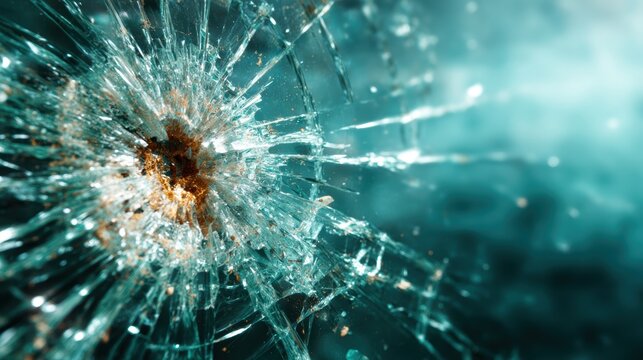 A striking close-up of shattered glass that captures the intricate patterns and textures, evoking a sense of fragility and beauty within destruction. - Powered by Adobe