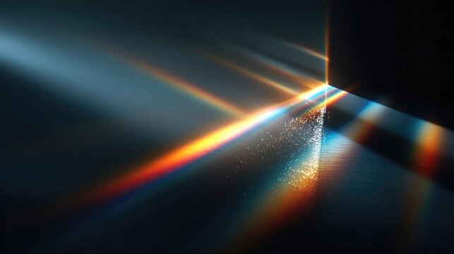 Prism refraction effects with rainbow color beams, light bending visuals and abstract clarity distortions for modern creative themes