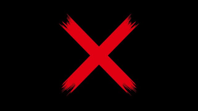 cross mark animation, Wrong Symbol in Motion graphic, Red X letter, crossed lines, denial concept, incorrect cross symbol, red cross mark animation. Prohibition. Error.	