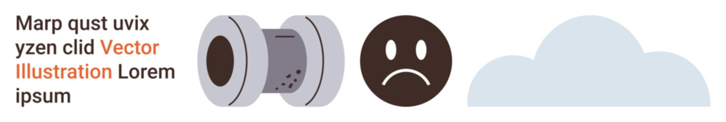 Fototapeta premium Data storage, emotional expression, weather symbolism, industry tech, cloud computing, minimal design. Spool object, sad face symbol cloud shape on white. Data storage and emotional expression