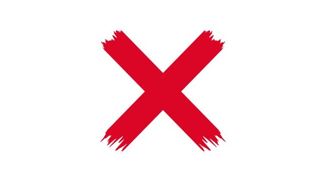 cross mark animation, Wrong Symbol in Motion graphic, Red X letter, crossed lines, denial concept, incorrect cross symbol, red cross mark animation. Prohibition. Error.	