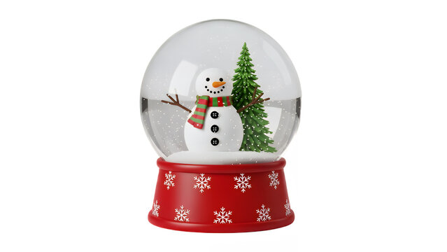 Festive snow globe featuring a snowman and christmas tree for holiday decorations on transparent background