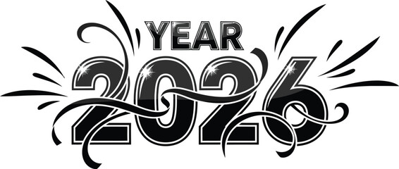 Stylish 2026 year design with elegant flourish details for invitations and event branding projects