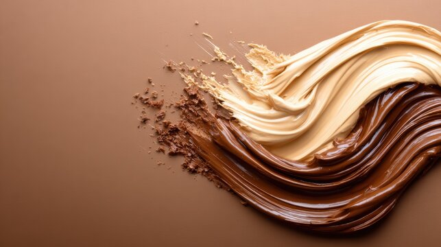 A delightful swirl of rich chocolate pastes showcasing different textures and colors, inviting indulgence and passion in the realm of gourmet treats.