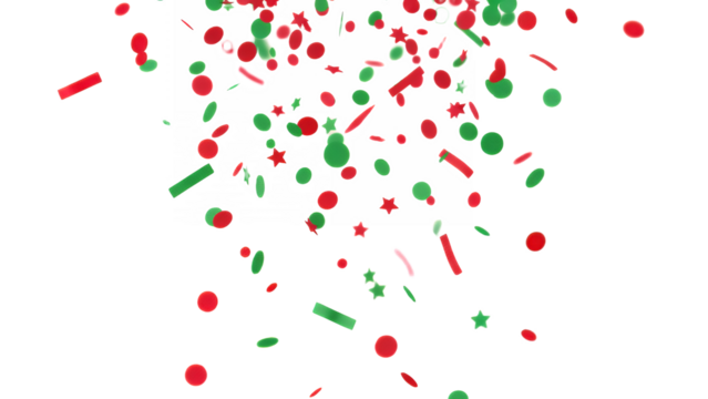 Festive red and green confetti falling celebration design on transparent background