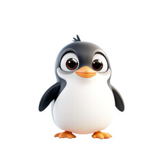 Obraz premium Cute cartoon penguin with big eyes on white background