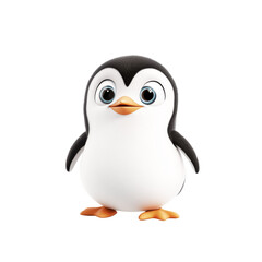 Obraz premium Cute cartoon penguin with big eyes and orange beak on white background
