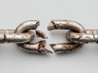 Obraz premium A broken metal chain link symbolizing failure and disconnection
