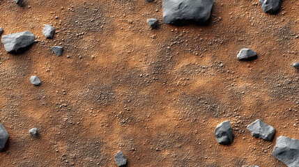 Rocky ground texture with scattered stones, rough surface, and earthy brown color, evoking natural, rugged outdoor environment