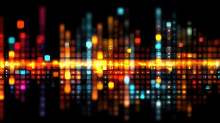 LED light grid abstract showing glowing pixelated square matrix, futuristic digital display background with modern tech and cyber themes in vibrant colors.