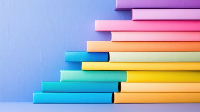 Colorful Stack Rainbow colored books stacked neatly, creating a cheerful and organized arrangement
