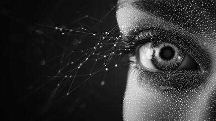 eye Surveillance and Security Abstract eye graphic with digital grid and data streams, data privacy and security theme