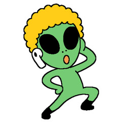 Cool Alien Listening to Music with Earbuds Illustration 