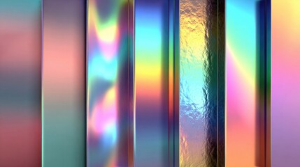 Holographic gradient or color shift textures showing iridescent pastel blends, rainbow effects, and shimmering light refraction for modern graphic design.