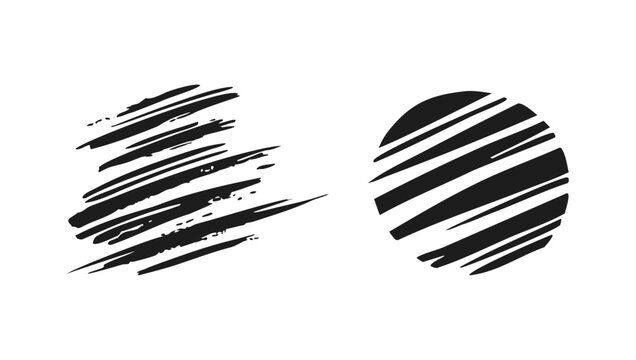 Abstract black brush strokes in a square and circle shape on white background design art
