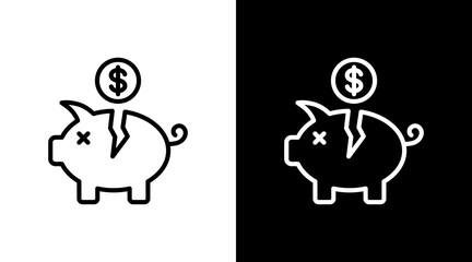 Broken Piggy Bank  White Icon Set Design