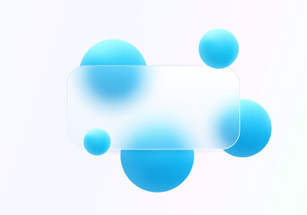 Glass morphic style panel and spheres on a clean, bright light background.